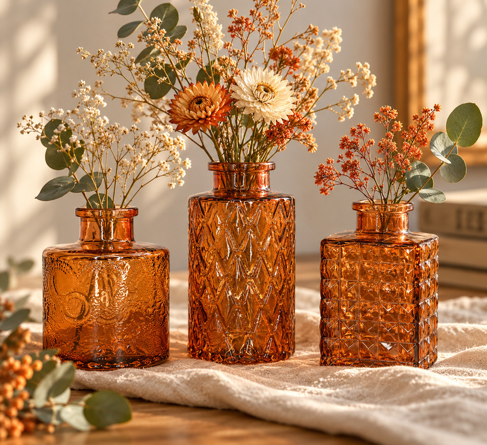 Cassie & Co. New Set of 3 Glass Bud Vases Vintage Style Floral Cottage Decor